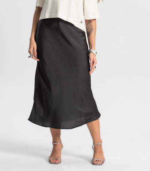 Saia Feminina Midi Acetinada Style Box Cinza