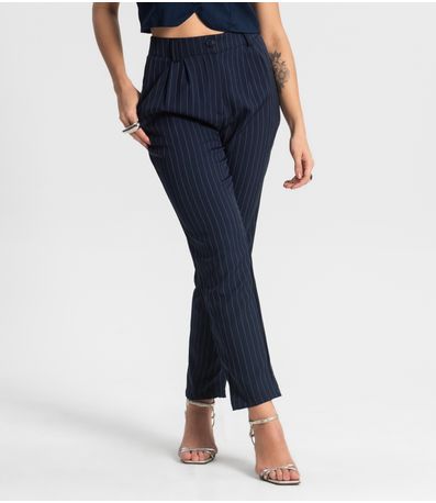 Calça Alfaiataria Cenoura De Risca Giz Style Box Azul