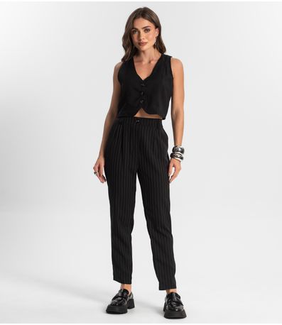 Calça Alfaiataria Cenoura De Risca Giz Style Box Preto