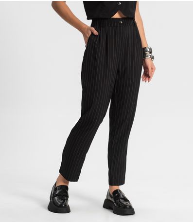 Calça Alfaiataria Cenoura De Risca Giz Style Box Preto