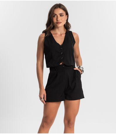 Shorts Feminino Reto Em Alfaiataria Style Box Preto