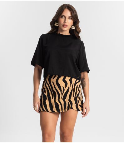 Shorts Saia Feminino Estampado Style Box Marrom