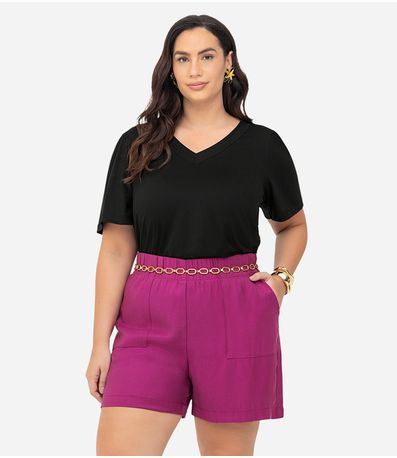 Shorts Tecido Favo Plus Size Secret Glam Roxo