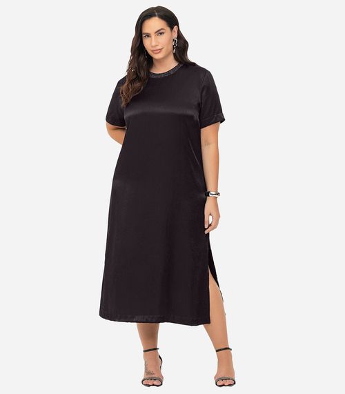 Vestido Super Midi Plus Size Secret Glam Preto