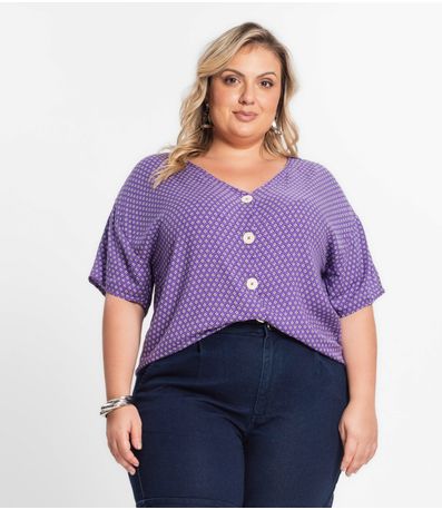 Camisa Feminina Plus Size Estampada Secret Glam Roxo