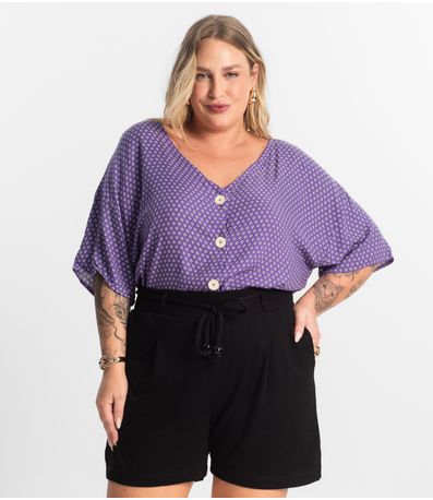 Camisa Feminina Plus Size Estampada Secret Glam Roxo