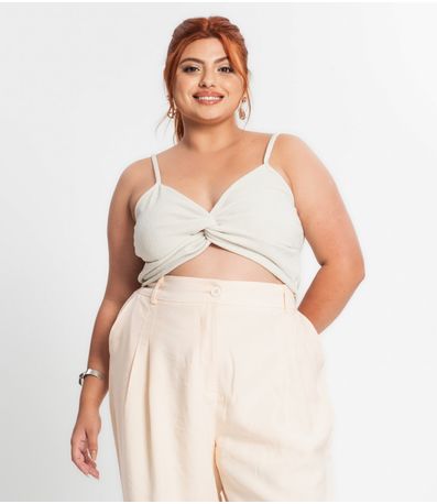 Blusa Cropped Feminina Plus Size Secret Glam Bege