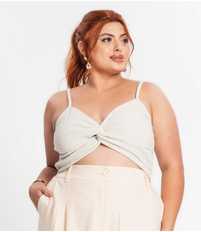 Blusa Cropped Feminina Plus Size Secret Glam Bege