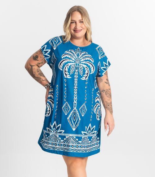 Vestido Feminino Plus Size Estampado Secret Glam Azul