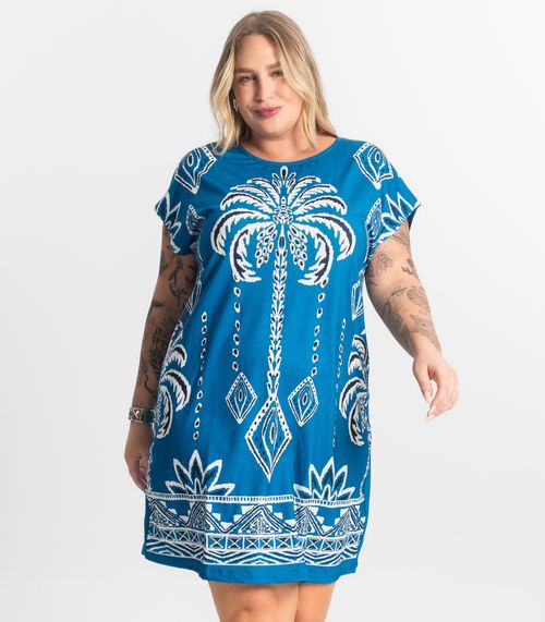 Vestido Feminino Plus Size Estampado Secret Glam Azul