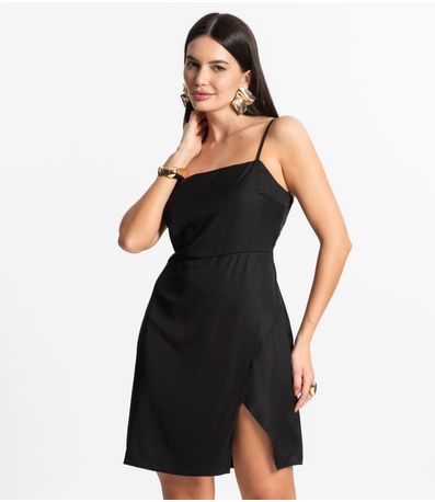 Vestido Feminino Curto Alcinha Com Fenda Style Box Preto