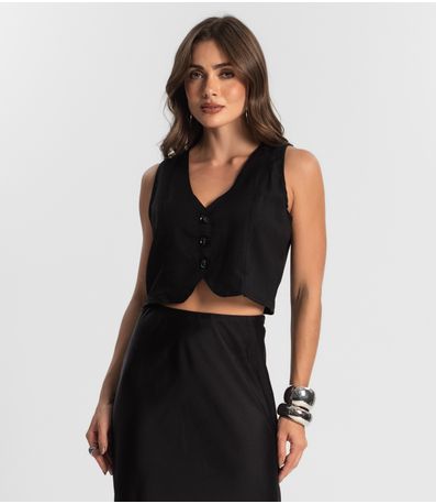Colete Feminino Em Alfaiataria Style Box Preto