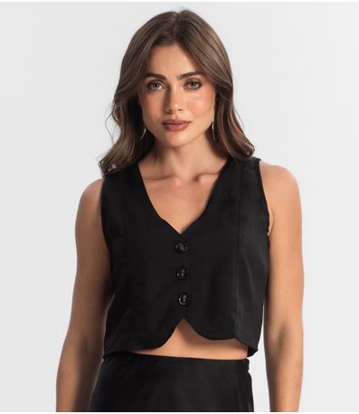 Colete Feminino Em Alfaiataria Style Box Preto