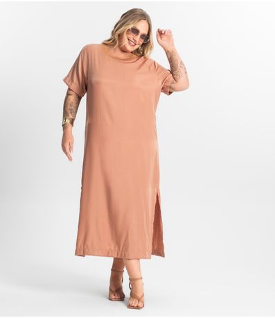 Vestido Super Midi Plus Size Secret Glam Marrom