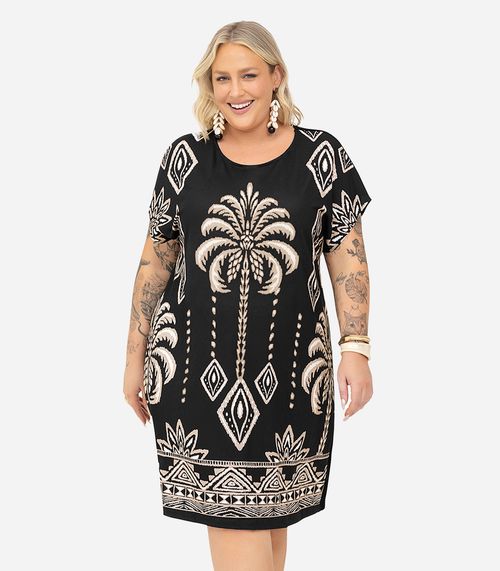 Vestido Feminino Plus Size Estampado Secret Glam Preto