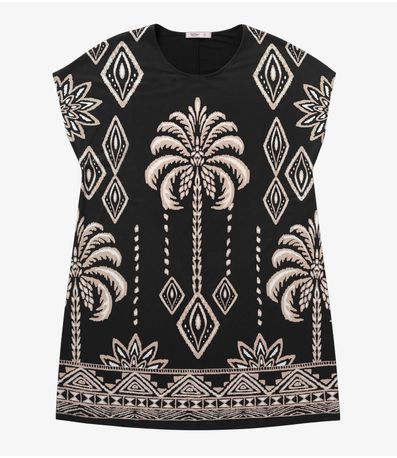 Vestido Feminino Plus Size Estampado Secret Glam Preto