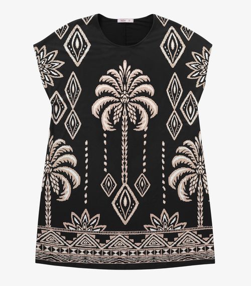 Vestido Feminino Plus Size Estampado Secret Glam Preto