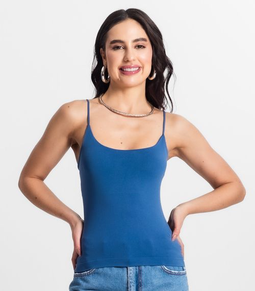 Blusa Feminina De Alça Poliamida Style Box Azul