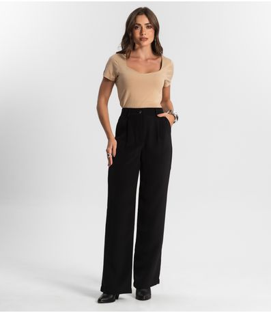 Calça Feminina Reta Em Alfaiataria Style Box Preto