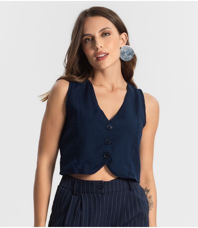 Colete Feminino Em Alfaiataria Style Box Azul