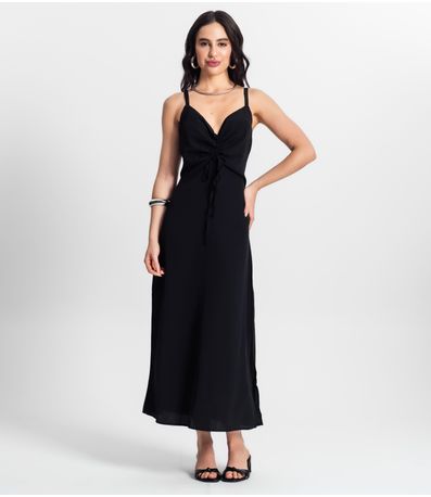 Vestido Feminino Midi Franzido Style Box Preto