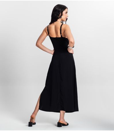 Vestido Feminino Midi Franzido Style Box Preto