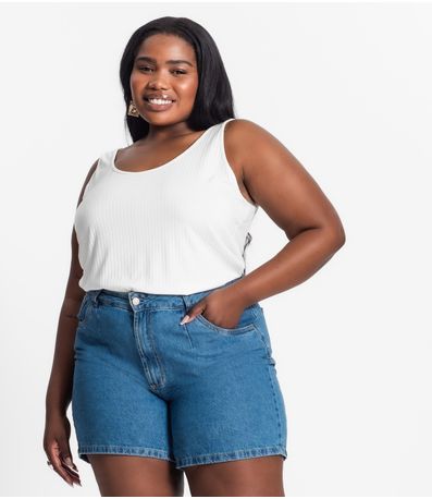 Regata Plus Size Em Ribana Canelada Secret Glam Bege