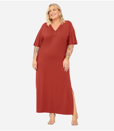 Vestido Midi Viscose Maquinetada Secret Glam Laranja
