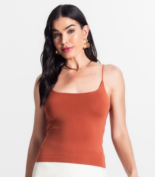 Blusa Feminina De Alça Poliamida Style Box Marrom