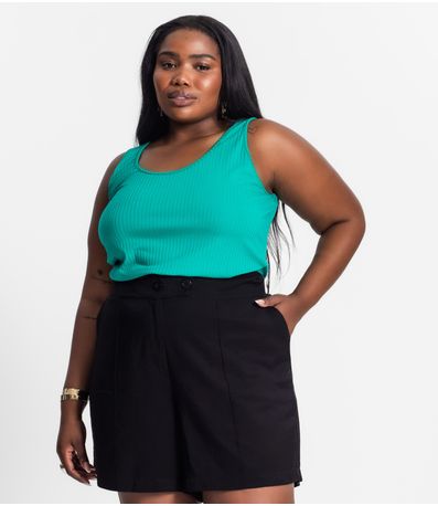 Regata Plus Size Em Ribana Canelada Secret Glam Verde