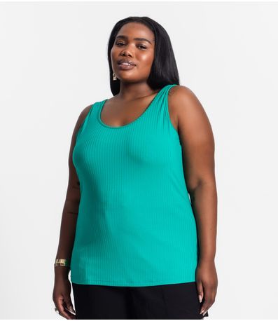 Regata Plus Size Em Ribana Canelada Secret Glam Verde