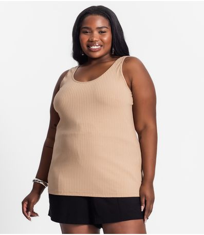 Regata Plus Size Em Ribana Canelada Secret Glam Marrom