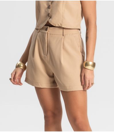 Shorts Feminino Reto Em Alfaiataria Style Box Bege