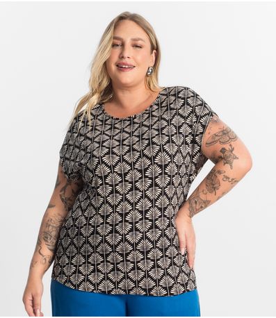 Blusa Manga Morcego Plus Size Secret Glam Preto