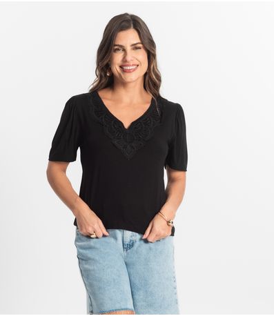 Blusa Feminina Manga Curta Viscotorcion Select Preto
