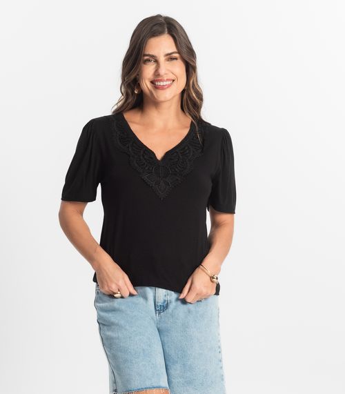 Blusa Feminina Manga Curta Viscotorcion Select Preto