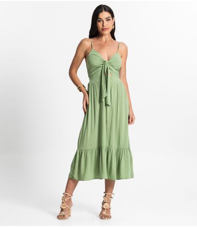 Vestido Longo Feminino Alcinha Com Nó Style Box Verde