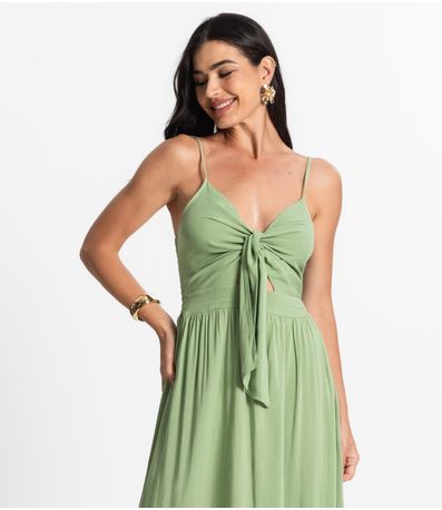 Vestido Longo Feminino Alcinha Com Nó Style Box Verde
