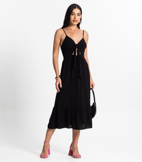 Vestido Longo Feminino Alcinha Com Nó Style Box Preto