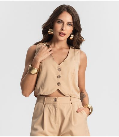 Colete Feminino Em Alfaiataria Style Box Bege