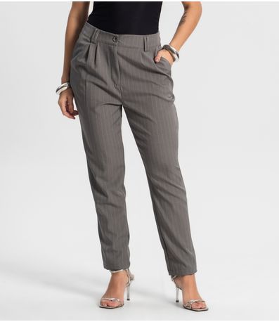 Calça Alfaiataria Cenoura De Risca Giz Style Box Cinza