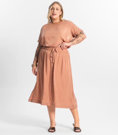 Saia Midi Plus Size Secret Glam Marrom