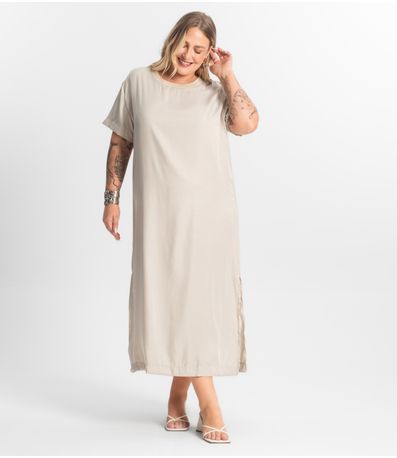 Vestido Super Midi Plus Size Secret Glam Bege