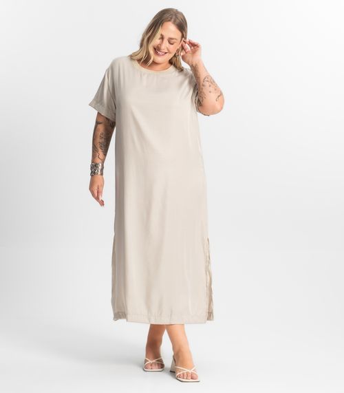 Vestido Super Midi Plus Size Secret Glam Bege