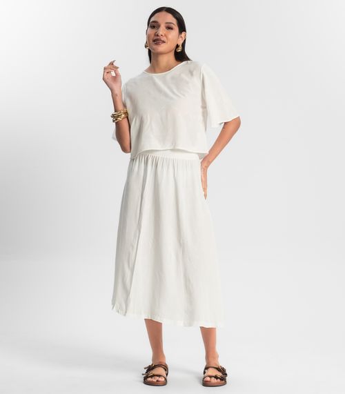 Saia Midi Viscose Maquinetada Bege