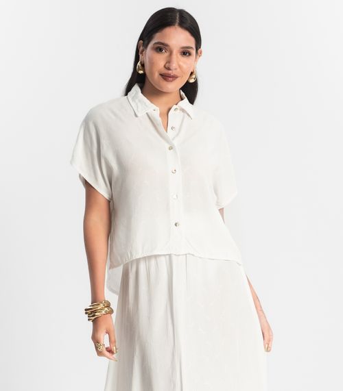 Camisa de Viscose Feminina Manga Curta de Botão Bege