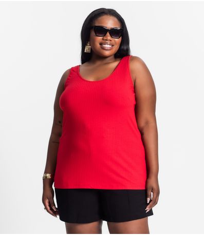 Regata Plus Size Em Ribana Canelada Secret Glam Vermelho