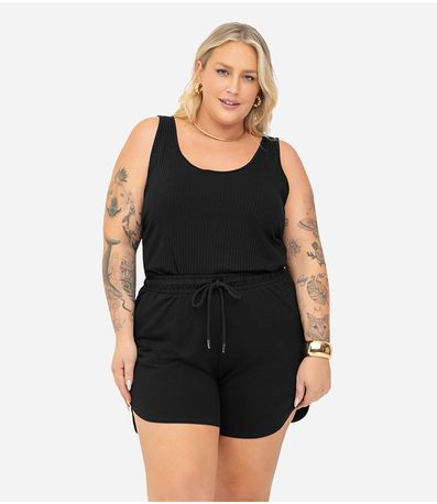 Regata Plus Size Em Ribana Canelada Secret Glam Preto