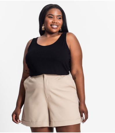 Regata Plus Size Em Ribana Canelada Secret Glam Preto