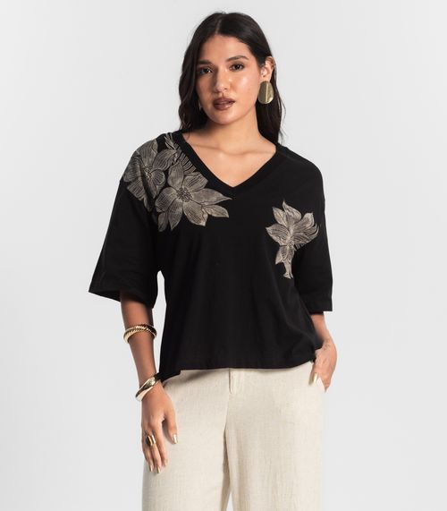 T- Shirt Feminina Meia Malha Rovitex Preto